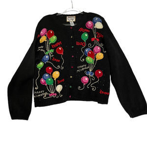 Heirloom Collectibles Y2K Happy Millenium Balloon Sweater Cardigan Women Size M